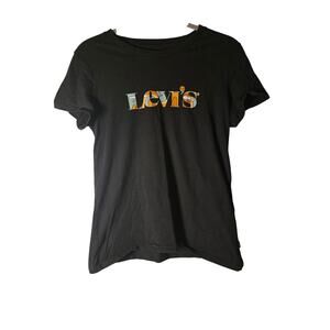 Levi's Women's Medium Black Graphic Logo T Shirt Short Sleeve Retro Casual